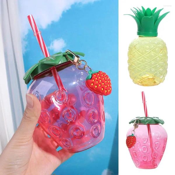 Wasserflaschen 500 ml Ananas Stroh Tasse Kaffeetasse Verdickung Fruchtform Erdbeere Kunststoff Home