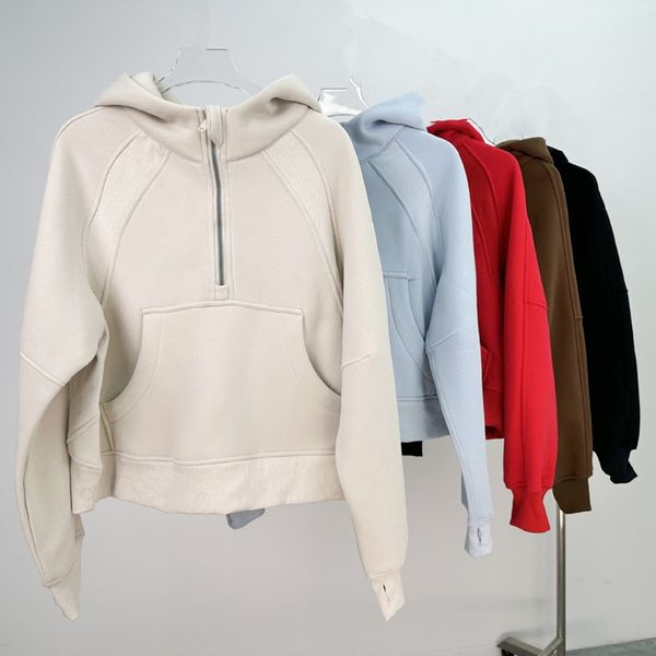 Yoga Sweat à capuche Scubas Femmes Automne et hiver Plus Velvet Épaississement Vestes Hoodys Sports Demi-fermeture à glissière Terry Designers Pull Chothing Vêtements courts en vrac