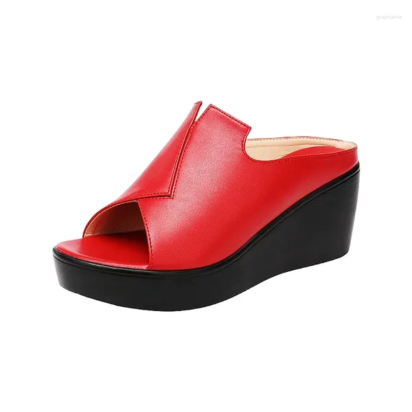 Hausschuhe Kleine Größe 32-43 Casual Außerhalb Strand Chunky Plattform Keile Frauen Schuhe 2023 Sommer Medium Heels Slides Für mutter