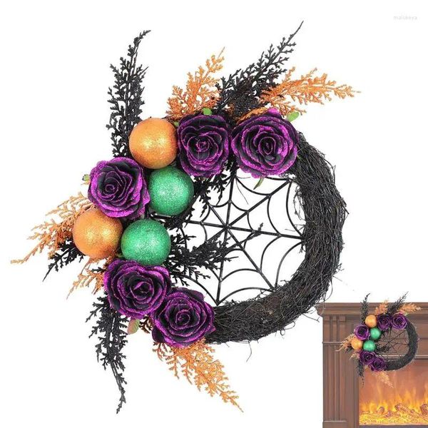 Dekorative Blumen, Halloween-Kranz, Dekorationen, beleuchtete Tür, wiederverwendbar, Herbst mit LED-Licht für Wand, Zuhause