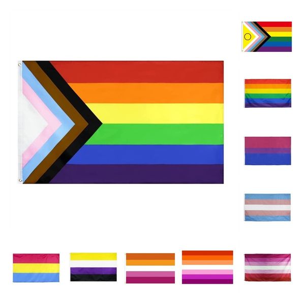 Bandera del Orgullo LGBT 3x5 pies 90x150cm venta al por mayor Arco Iris gay bisexual lesbiana asexual transgénero accesorios banner por envío marítimo P217