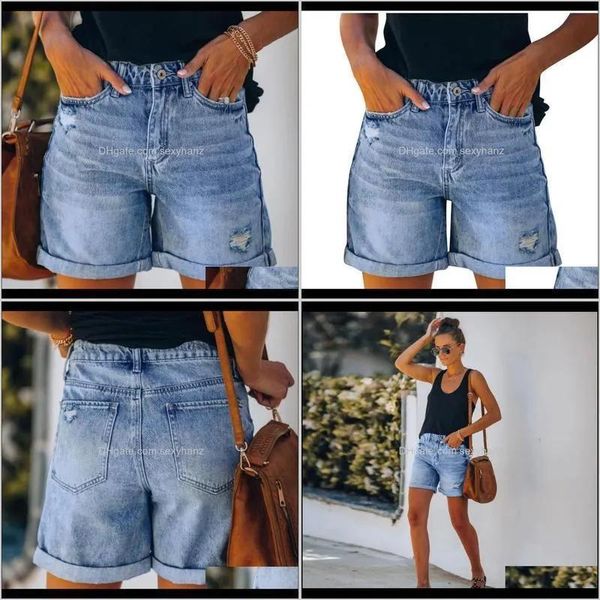 Roupas femininas vestuário entrega direta 2021 verão alta denim shorts feminino casual solto senhoras moda plus size cintura elástica larga