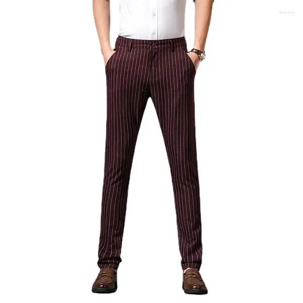 Herrenhosen Herbst Streifenhose Männer Formelle Arbeit Business Rot Grau Marineblau Schwarz Slim Fit Eisenfrei Büro Luxusanzug Männlich 30-38