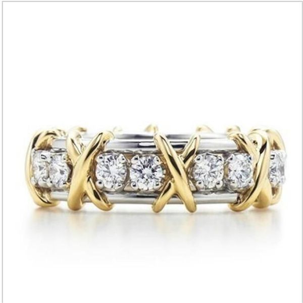 Марка T X-образная форма SONA, кольцо со Сталлоне с синтетическим бриллиантом, сердце и стрелы, помолвка или свадьба, натуральное серебро, платиновая пластина301S