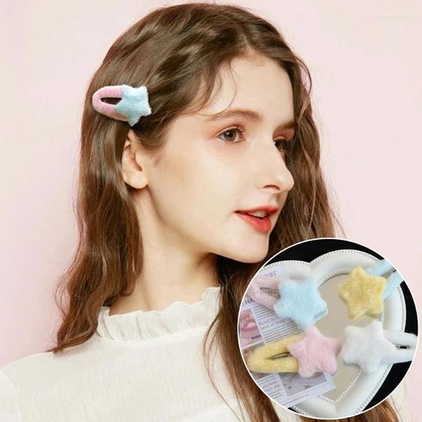 Accessori per capelli 4 pezzi Simpatici fermagli a stella in peluche stile Y2K Grandi spille dolci Copricapi fatti a mano da donna Ragazze