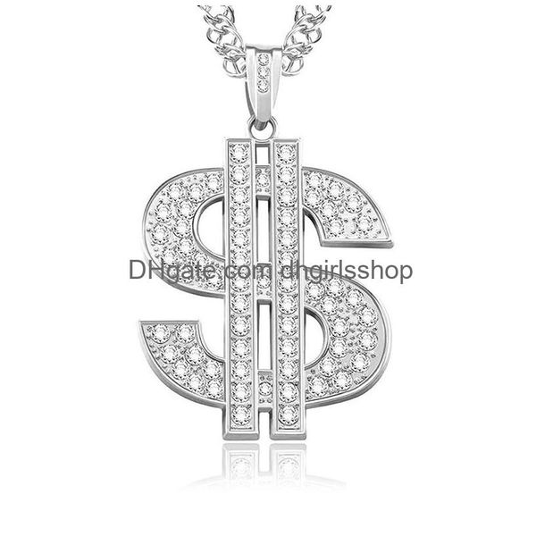 Pendentif Colliers Mode Diamant Dollar Collier Creative Metal Party Décoration Hip Hop Artisanat Bijoux Accessoires Drop Livraison Pe Dhy5V