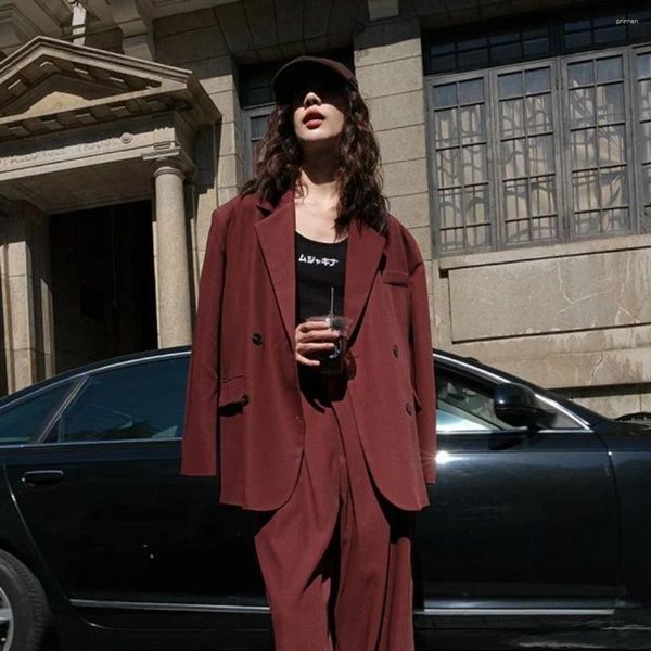 Ternos femininos longo solto jaqueta vinho vermelho casacos para mulheres preto outerwears roupas vestido blazer mulher sobre americano clássico terno primavera