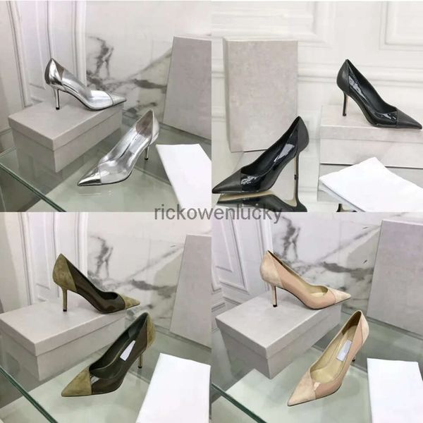 JC Jimmynessity Choo Kadınlar Sandalet Yüksek Noktalı Kaliteli 100 Tasarımcı Deri Elegance Sığ Ağız Elbise Sandal Lady Seksi Dişli Kazak Stiletto Heel Sho