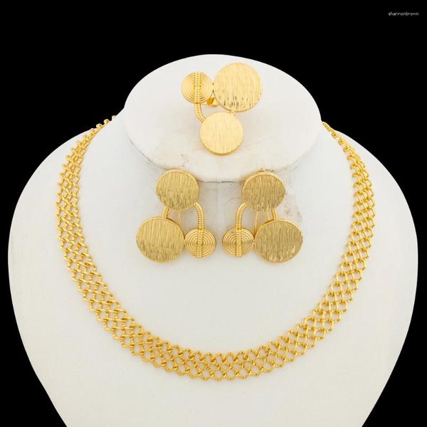 Collana Orecchini Set Dubai Gioielli color oro per donna Clip e anello per dito Catena 3 pezzi Matrimoni Sposa Gioielli Regali