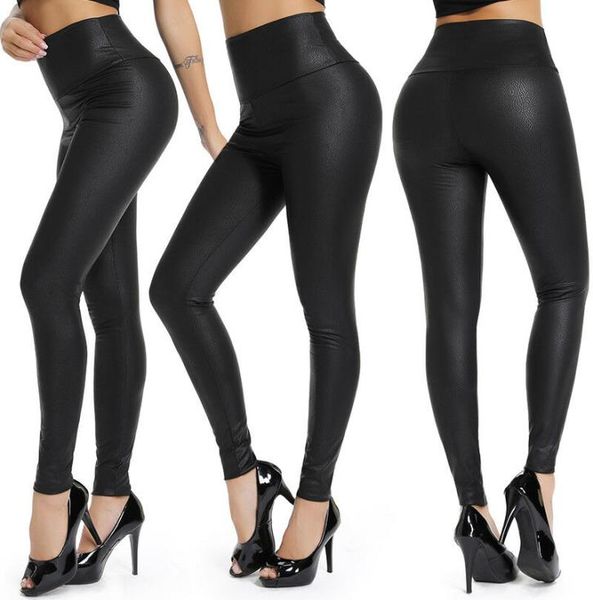 Qnpqyx novas mulheres estiramento de couro falso leggings femme preto couro do plutônio nove calças senhoras sexy cintura alta magro push up legging5775540