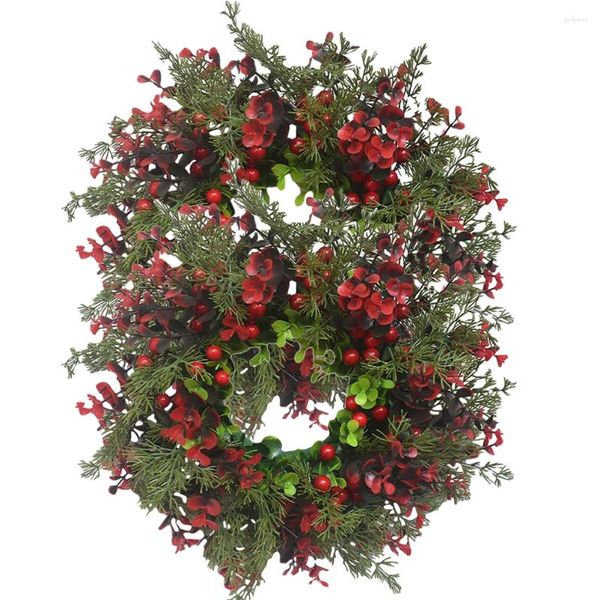 Flores decorativas 2 pçs decoração artificial guirlanda pendurado guirlanda de natal porta da frente janela pingente de parede natal