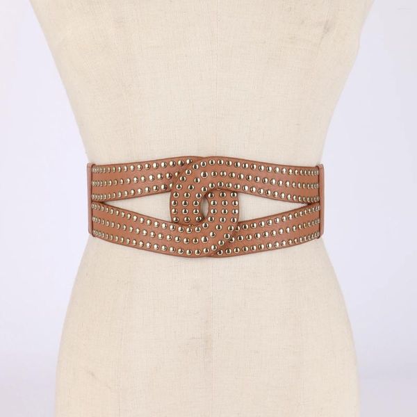 Cintos rebite elástico feminino steampunk cintura larga decorar botão-para baixo conexão senhoras cinto underbust para vestido casaco cosplay