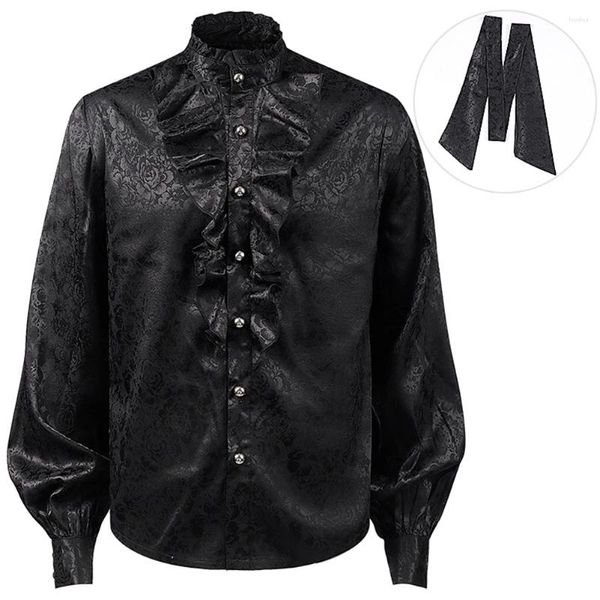 Männer Casual Hemden Mode Retro Mittelalterlichen Stehkragen Glänzend Renaissance Viktorianischen Steampunk Gothic Rüschen Hemd Tops Für Mann