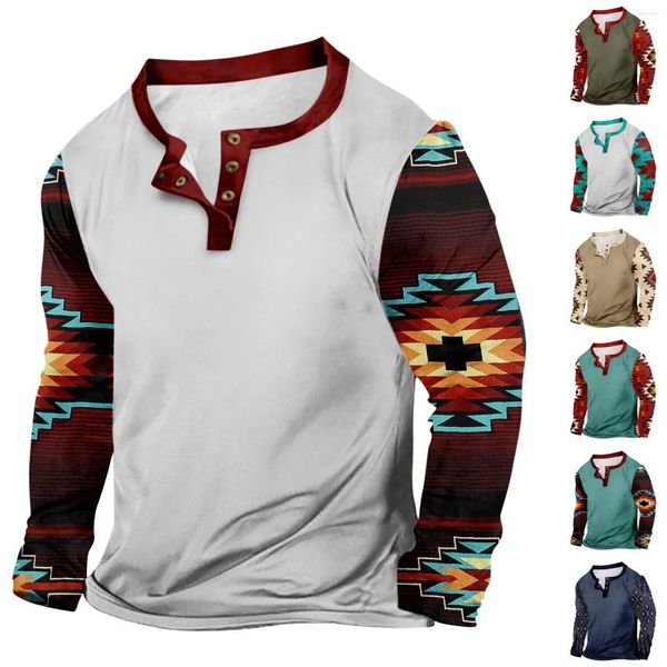 T-shirt da uomo Outdoor Vintage scollo a V con bottoni manica lunga T-shirt sportiva di moda in felpe con cappuccio e camicette abiti coreani 2024