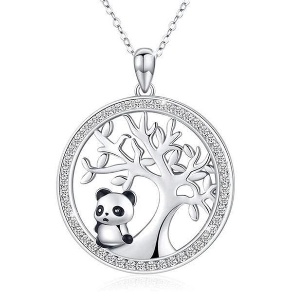 Nette Panda Kristall Braut Halskette Vintage Weiblichen Baum Des Lebens Anhänger Rose Gold Silber Farbe Kette Halsketten Für Women331Y