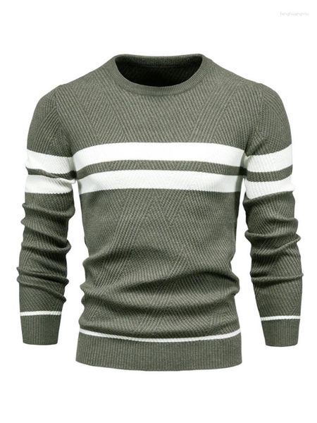 Мужские свитера, весенне-осенний повседневный свитер в полоску, пуловер, цветной круглый вырез, трикотаж европейского размера