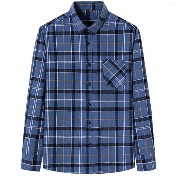 Magliette da uomo Camicia a maniche lunghe da uomo Plaid in lana di puro cotone Moda casual Abiti geometrici Street Wear Camicette Top