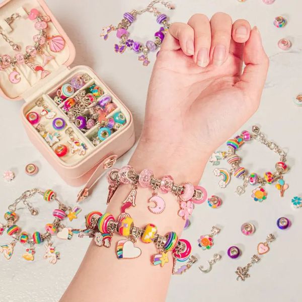 Perline di moda con foro grande per braccialetti con ciondoli Creazione di gioielli creativi Set Regali per bambini fai da te Set di perline carine Kit di accessori 231229