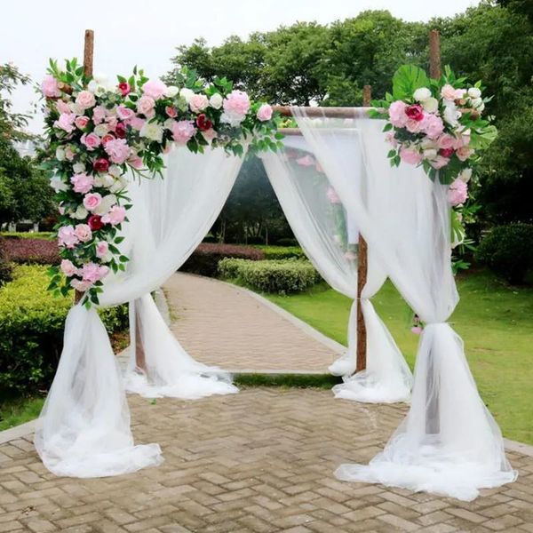 Grinaldas 1.5*6m cor sólida terylene tecido arco de casamento drapeado tecido voile cortinas para cerimônia de casamento ao ar livre cortinas de festa