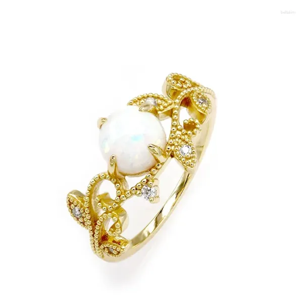 Anéis de cluster Japonês Vine Opal Hand Ring Feminino S925 Sterling Silver Banhado K Ouro