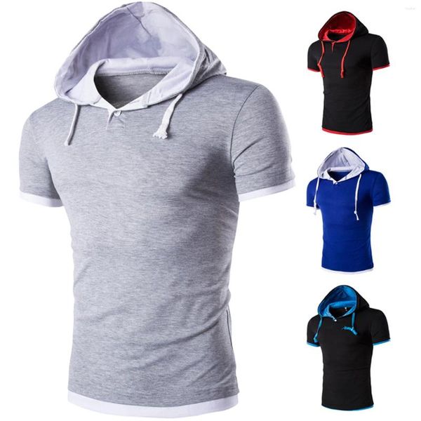 Homens camisetas de manga curta homens fitness muscular com capuz musculação camisa de secagem apertada tops casual verão para roupas