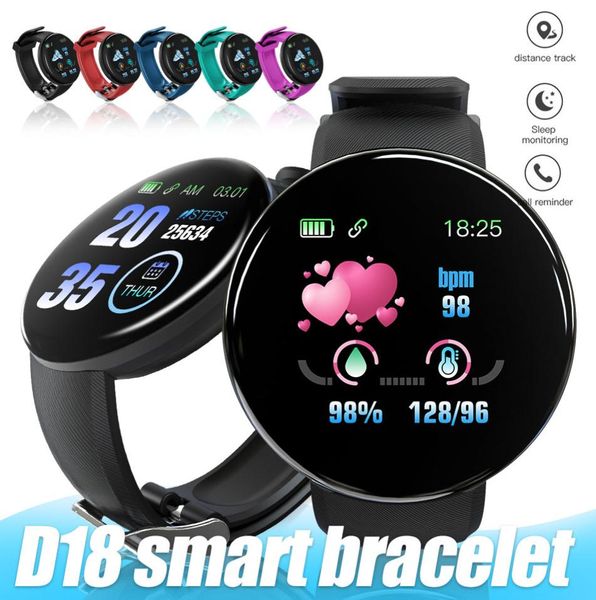 D18 Smart Watch Intelligente Blutdruck Runde Smartwatch Wasserdicht Fitness Tracker Nachricht Erinnerung Für Andriod Telefon mit Ret3977380