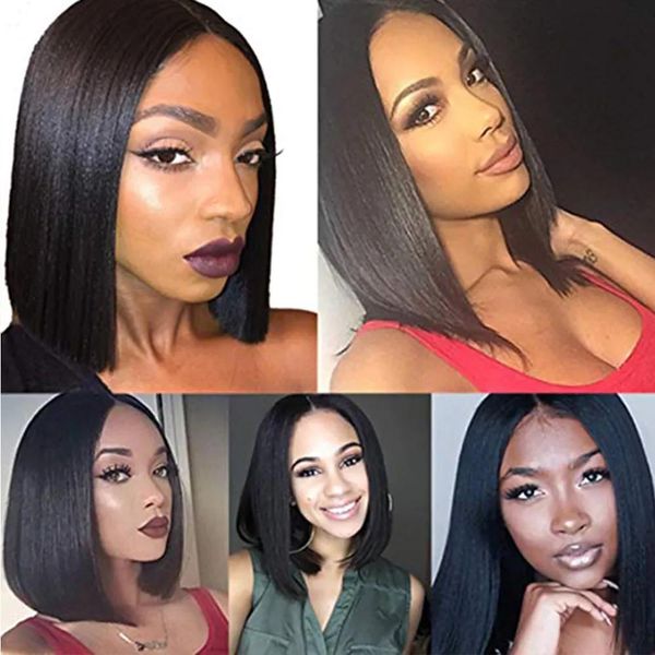 Perucas BOB cabelo peruano virgem yaki kinky perucas dianteiras de renda reta para mulheres negras cabelo de bebê ao redor