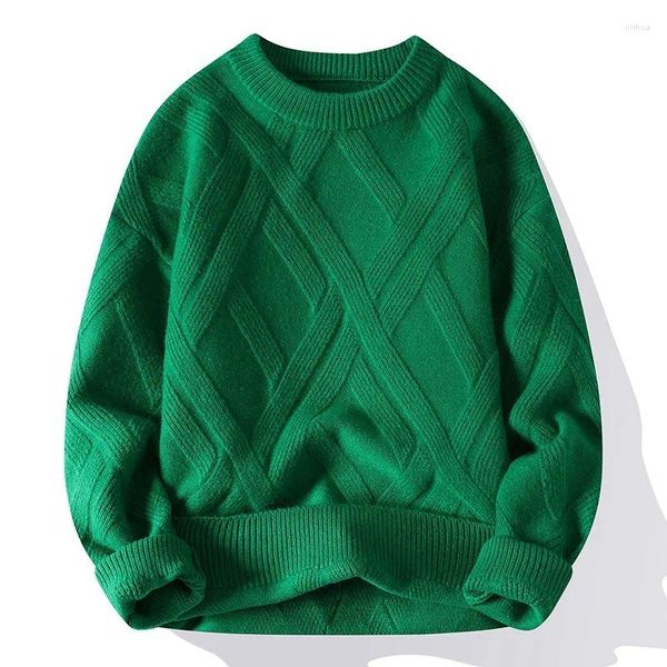 Erkek Sweaters Sonbahar ve Kış Ekose Yuvarlak Boyun Külot Kazak Sıradan Gevşek Modaya Modeli Kalınlaşmış Çok Yönlü Düz Renk Örme