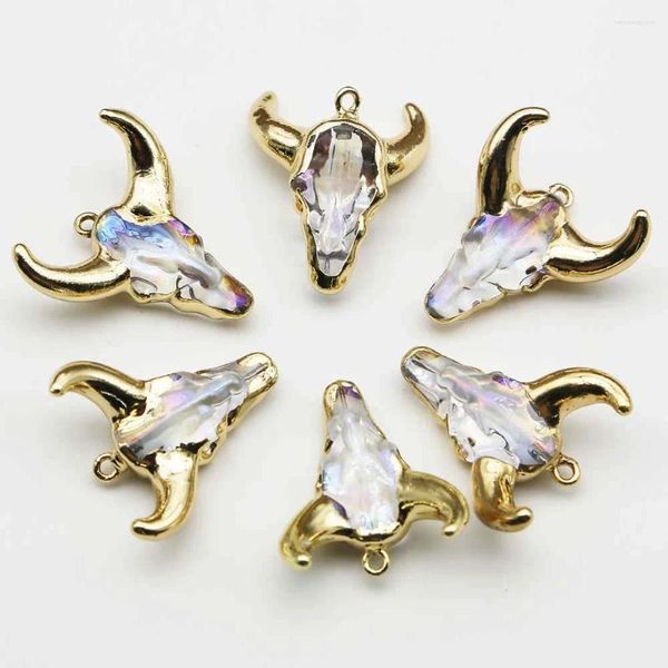 Colares Pingente Natural Pedra Semi-preciosa Resina Branca Bull Head Punk Hip Hop Estilo Colar Acessórios Charme Jóias Atacado 6 Pcs