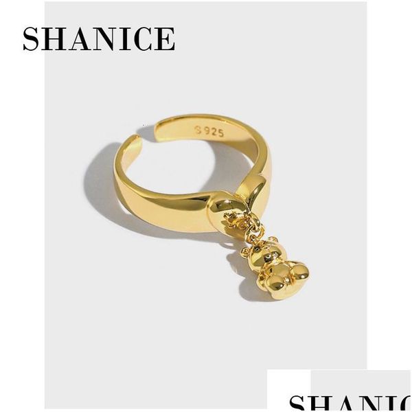 Открытое кольцо Shanice в Корейском стиле S925 с боковыми камнями из стерлингового серебра Ins, милая мультяшная мини-кукла-медведь, женская универсальная кукла Anillo для женщин и женщин Dhmzr