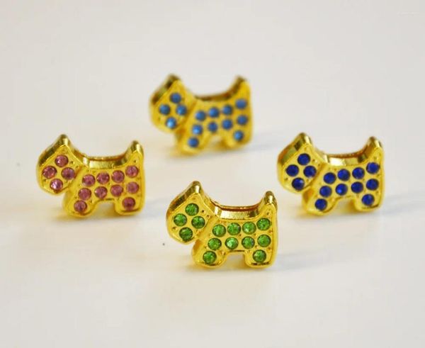 Anhänger Halsketten 50 stücke 8mm Mischfarbe Strass Hund Slide Charms Gold Perlen Fit Kosename Gürtel Armbänder CCOR