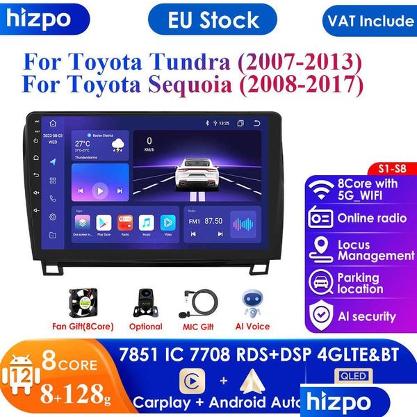 Car Video 4G Android 12 per Tundra Xk50 2007-2013 Sequoia Xk60 2008- Radio Mtimedia Player Navigazione Stereo Gps Bt Drop Delivery Mo Dha5F