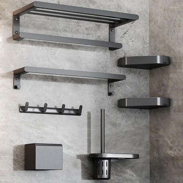 Set di accessori da bagno Accessori da bagno Grigio Portasciugamani di alta qualità Spazio Mensola in alluminio Scopino per WC Ciondolo hardware