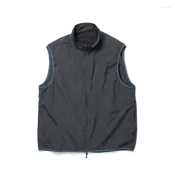 Gilet da uomo con cerniera originale giapponese con tasca in tinta unita, funzione di inserimento, borsa multipla impermeabile, gilet da indossare su entrambi i lati, per il tempo libero