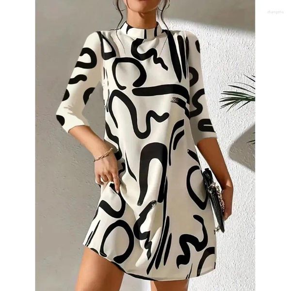 Casual Kleider Mode Langarm Druck Mini Kleid Frauen 2023 Herbst Temperament Büro Damen Weiß Für Weibliche Kleidung