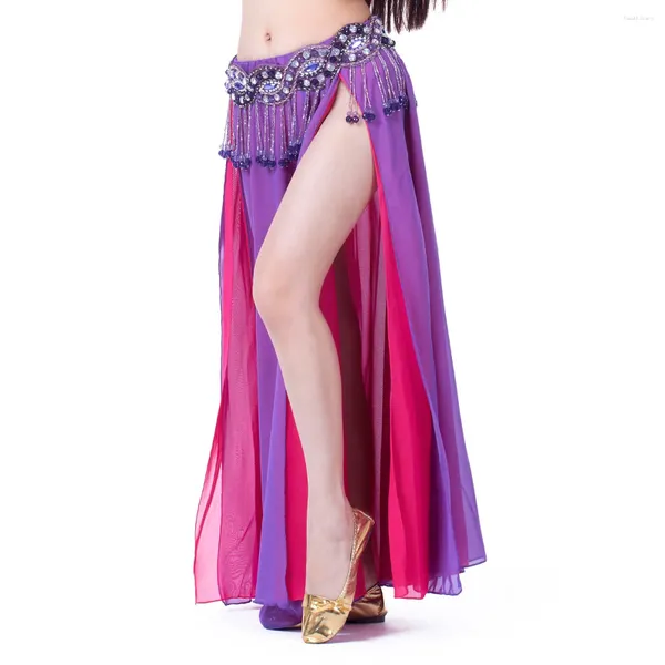 Stage Wear Gonna professionale per costume di danza del ventre sexy Gonna in chiffon doppio colore Pancia moderna