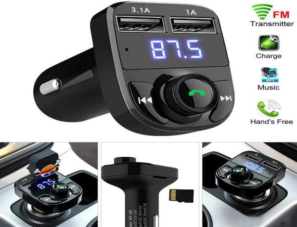 FM50 X8 Transmissor FM Aux Modulador Kit para carro Bluetooth Handsfree Car Receptor de áudio MP3 Player com 3.1A Carga rápida Dual USB Car C com Box4799530