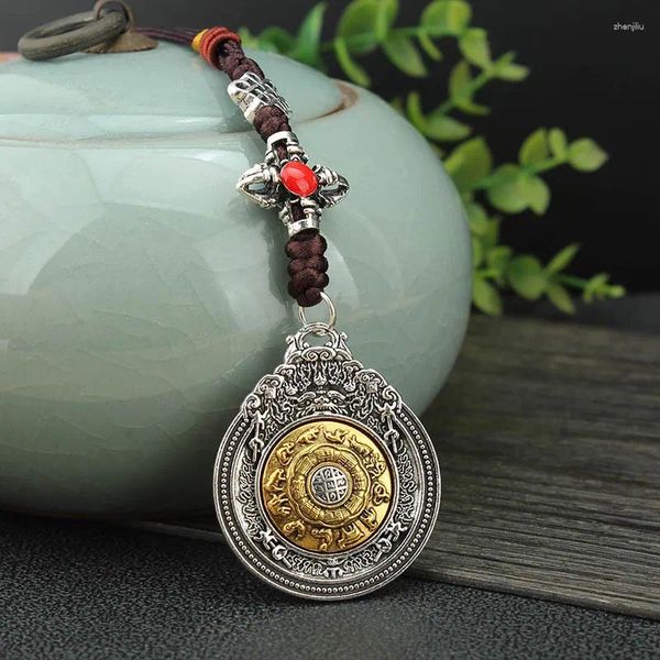 Antika Gümüş Renk Sekiz Trigrams Kirap Keychain Tibet Budist Zodyak Dokuma Halat Kolye Erkek Kadın Mücevher Hediyeleri