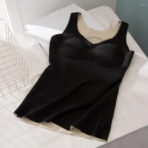 Camisoles tanques sem costura almofada sutiã colete feminino veludo termostático regata fino ajuste com decote em v sem mangas básico cami camisa superior para o verão