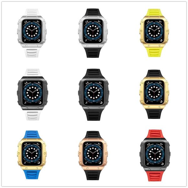 Correias inteligentes Correias inteligentes DIY Caixa de aço inoxidável Relógios Capa AP Mod Kit ajuste Banda de silicone para iWatch 8 7 6 5 4 SE Correia para Apple Watch Ser 2RPT