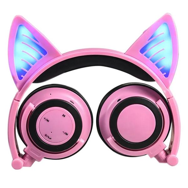 Kopfhörer Bluetooth Wireless Cat Ears Kopfhörer faltbare Stirnband Kopfhörer mit LED Cosplay Headset für Handy PC Laptop