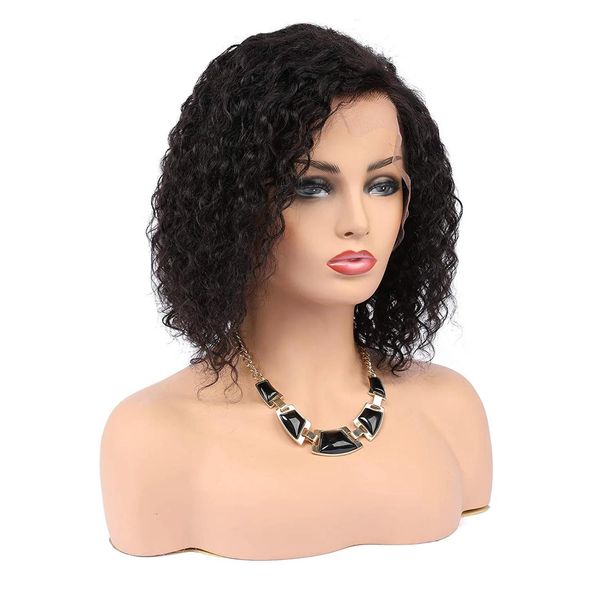 Perucas Curly Bob Lace Front Peruca Brasileira Virgem Humana com Cabelo Do Bebê Onda Curta para Mulheres Negras Parte Lateral Pré Arrancadas Ligeiramente Branqueadas