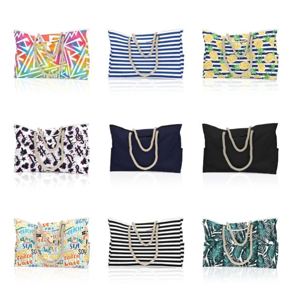 Großhandel Damen Handtaschen Strandtasche 2023 Sommer heißer Verkauf große Kapazität Streifen Digitaldruck Polyester FMT-4247