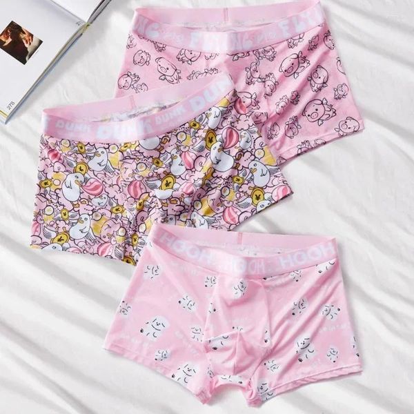 Unterhosen Mode Rosa Design Männer Boxer Shorts Plus Größe Mittlere Taille Elastische Männliche Slips Nahtlose Eis Seide Boyshorts Höschen