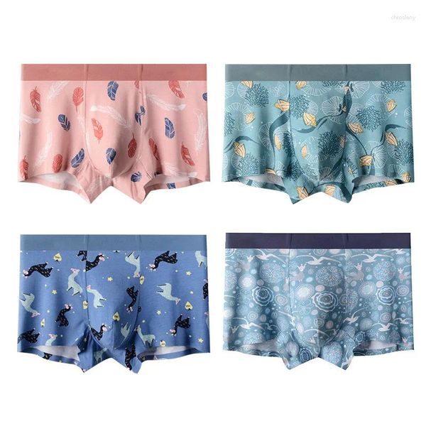 Cuecas primavera/verão modal masculino impresso roupa interior tendência dos desenhos animados pés planos respirável sem costura boxers de cintura média