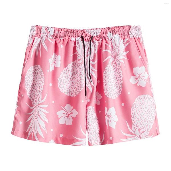 Shorts masculinos homens verão calça curta impressa solta tether bolso placa calças grandes havaí rosa sleepwear pijama bottoms