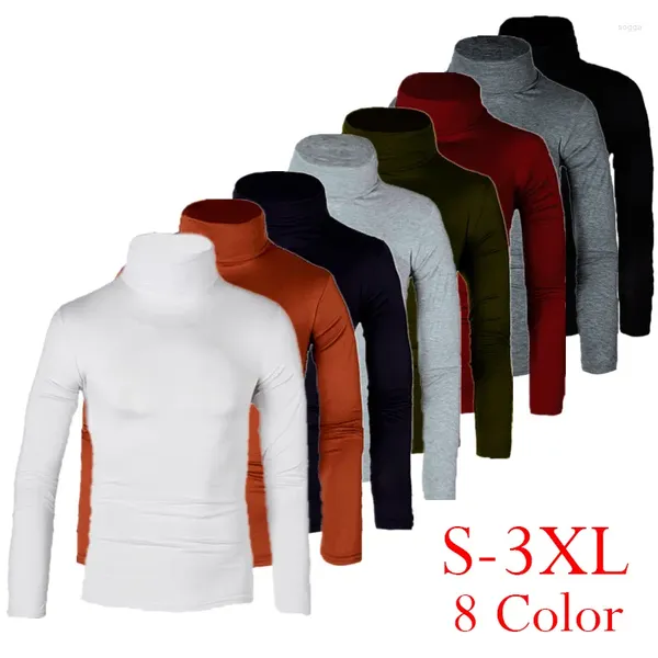 Herren-T-Shirts, Herbst, Thermo-Langarm-Roll-T-Shirt, Rollkragenpullover für Männer, einfarbig, dünn, elastisch, dünn, Pullover, Strickpullover, Oberteil
