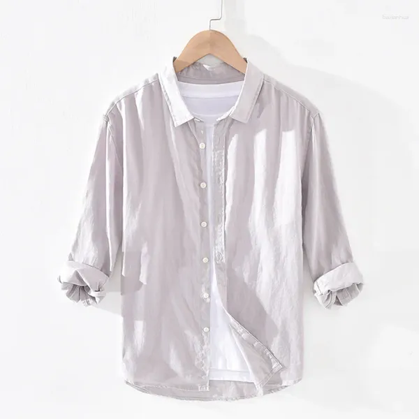 Camisas casuales para hombres de calidad superior Lino sólido Manga de tres cuartos Hombres Verano Transpirable Vestido de lino puro Camisas masculinas TS-610