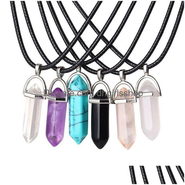 Colares de pingente de pedra de cristal natural colar criativo coluna hexagonal rosa quartzo cura moda jóias de vidro gota entrega pe dha18