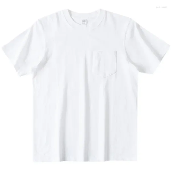 Homens Camisetas Preto e Branco Estilo Básico 270g Pesado Puro Algodão Verão Bolso de Manga Curta T-shirt Cor Sólida Americana Simples Metade